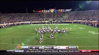 Mark Dantonio draws up the "Little Giants" fake field goal that beat Notre Dame in 2010 (Notre Dame)