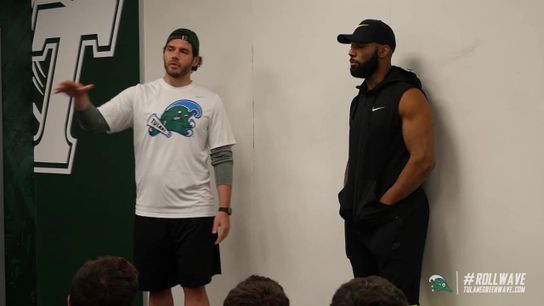 Video of the Day - Willie Fritz brings in Tulane alums Matt Forte and Michael Parenton to talk to team
