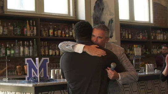 #ScholarshipAlert: Mike Norvell surprises a walk-on with a scholarship at Memphis community event (Mike Norvell)