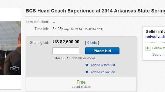 Arkansas State is auctioning off the opportunity to be a head coach for a day