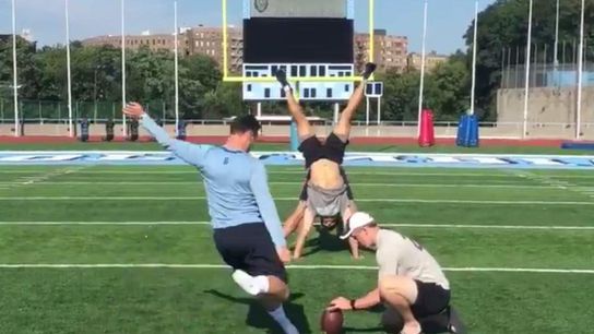 The Trust Fall of college football: Columbia specialists pull off nerve-racking "Banana Split Kick" (banana split kick)