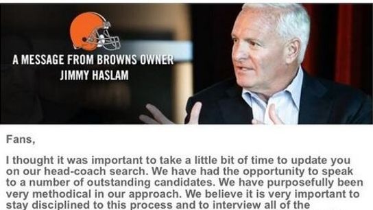 Browns owner addresses coaching search with letter to fans