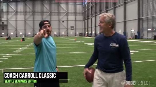 Video: Pete Carroll joins the Dude Perfect crew for some trick shot action (Russell Wilson)