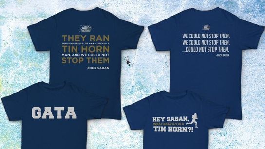 Georgia Southern is looking to capitalize on Saban's "s**t through a tin horn" comments with official t-shirts
