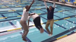 Video: Jim Harbaugh and Pep Hamilton celebrate big time commit by jumping into pool fully clothed (Featured)