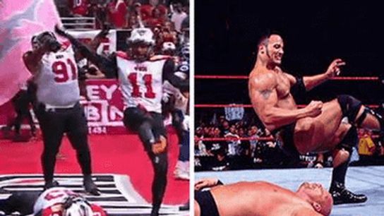 Video: Arena team celebrates touchdown with the People's Elbow (the rock)