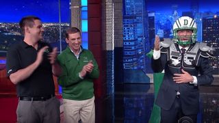Why was Dartmouth head coach Buddy Teevens on "The Late Show with Stephen Colbert" last night? (Dartmouth)