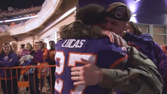 Video: Clemson orchestrated a special surprise military reunion for one of their players (Military Reunion)