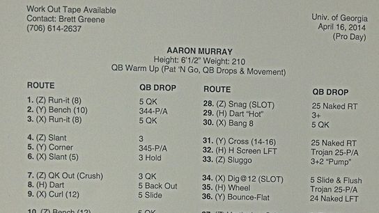 How many routes/concepts do you recognize from this pro day play sheet?