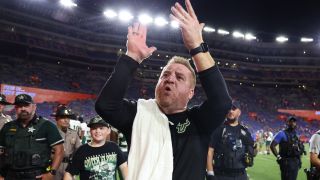 Watch: South Florida press box coaches celebrate next to dejected Florida assistants (South Florida Football). Photo by Kim Klement Neitzel-Imagn Images