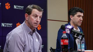 NCAA looking into Dabo Swinney's tampering claims against Ole Miss (Dabo Swinney Transfer Portal). Photo by Ken Ruinard / USA Today Co / USA TODAY NETWORK via Imagn Images