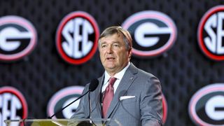 Kirby Smart sidesteps a troll question at SEC media days (Kirby Smart). Photo by IMAGN IMAGES via Reuters Connect