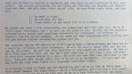 “God does not make mistakes.” Lou Holtz’s first letter to Notre Dame parents still reads like a coaching manifesto (Lou Holtz)